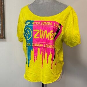 Zumba Fitness Neon Yellow Short Sleeve Scoop Neck Graphic Tee XL